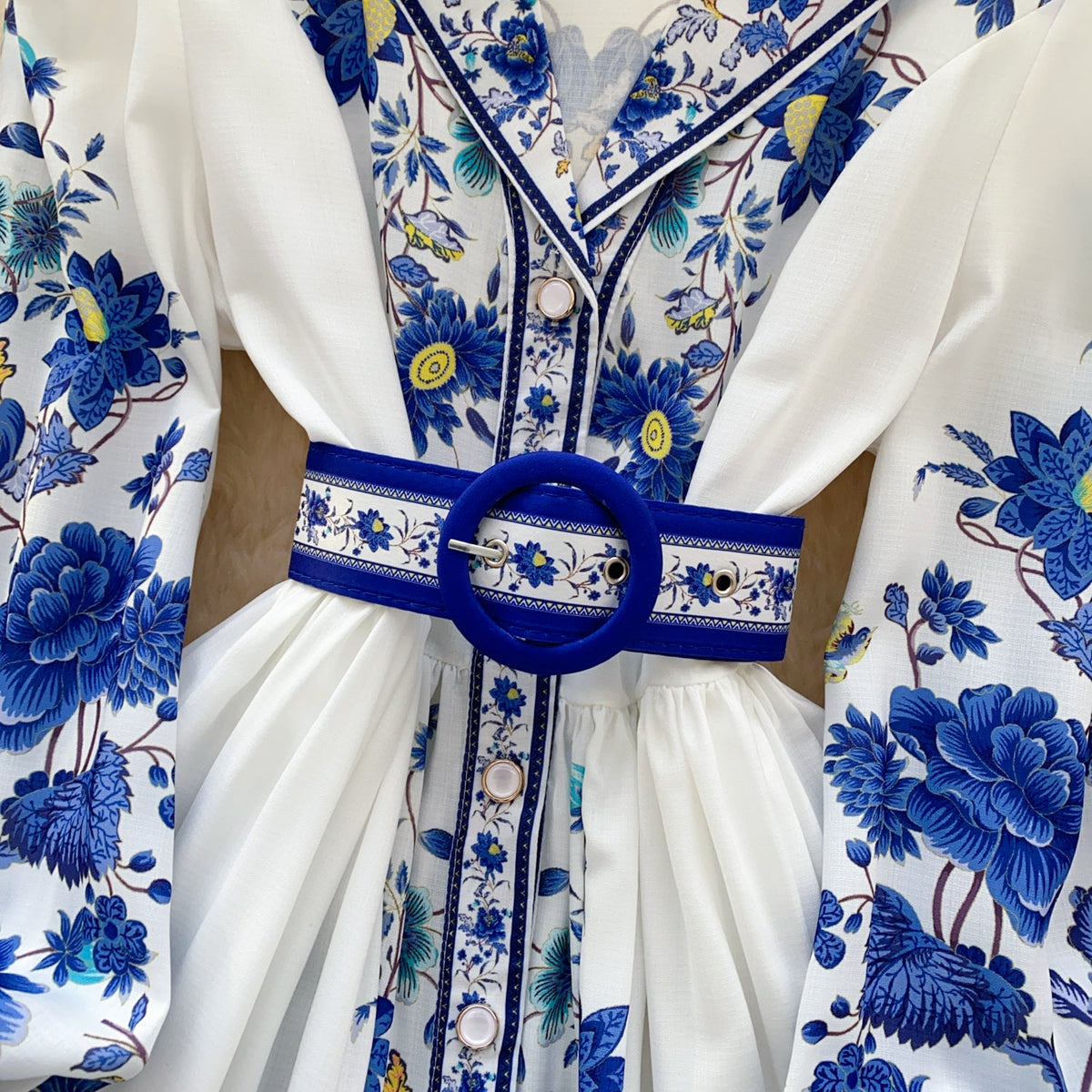 Suit Collar Printed V-neck Shirt Dress