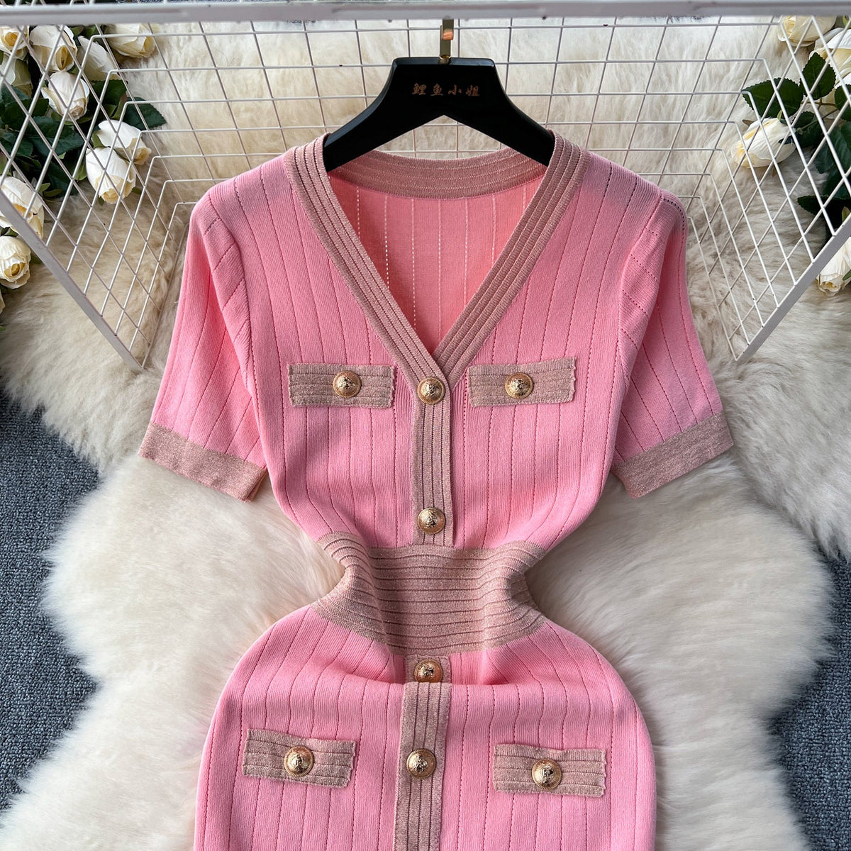 Elegant Metal Button Knitted Dress