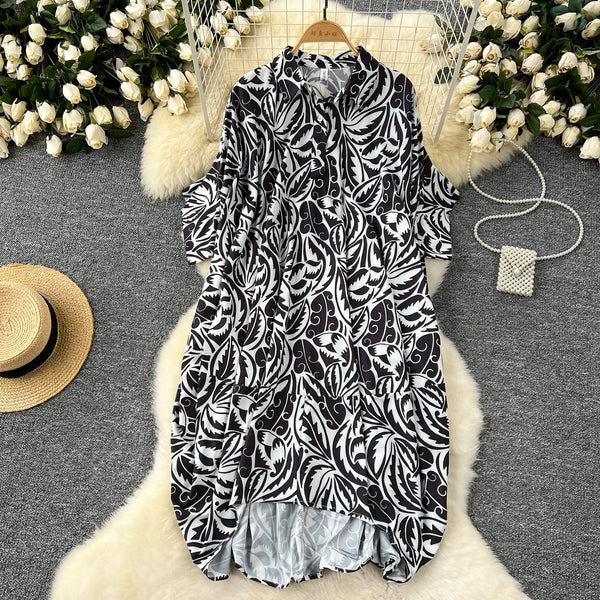 Oversized Floral Printed Shirt Dress