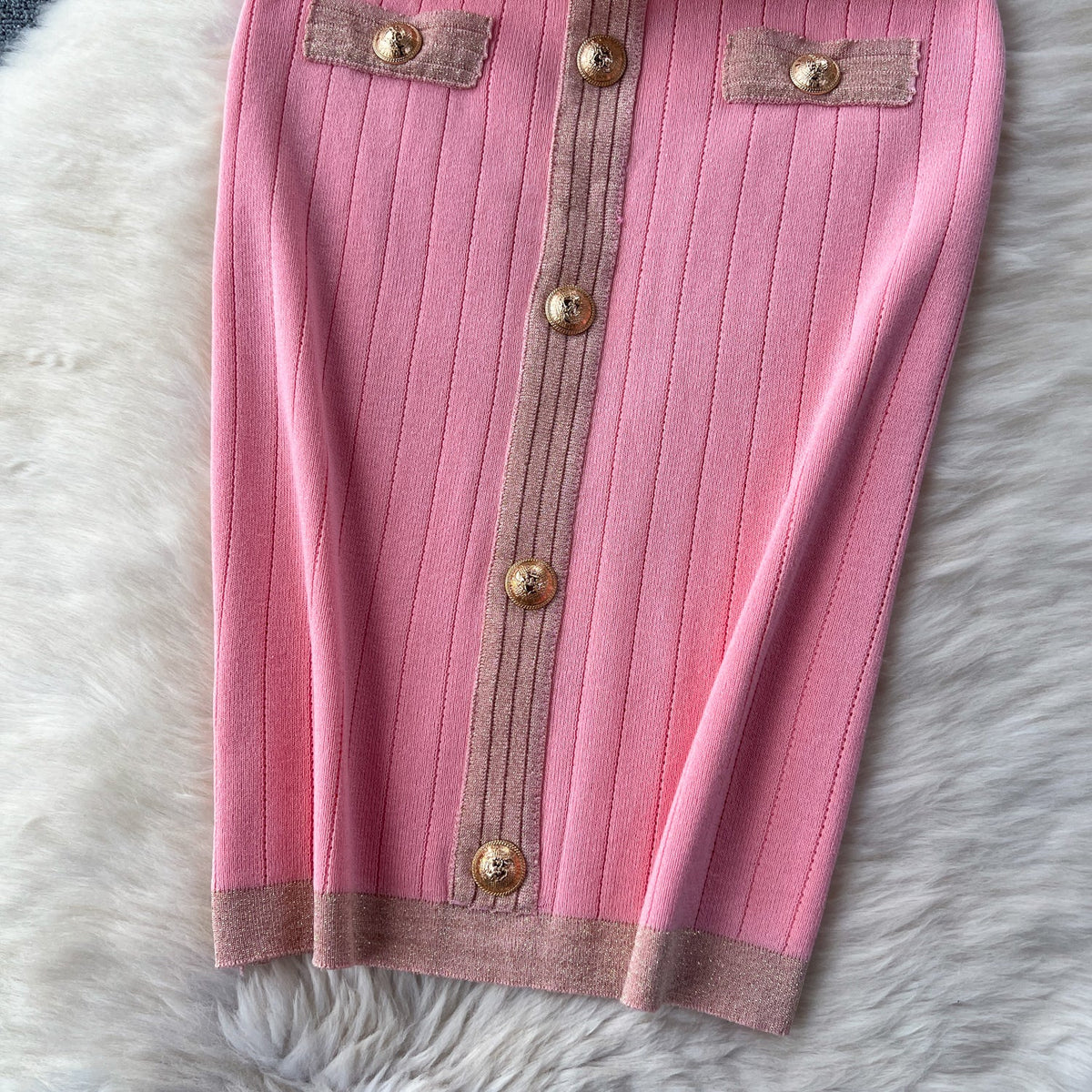Elegant Metal Button Knitted Dress