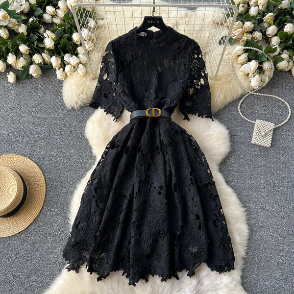 Vintage Hollowed Embroidery Lace Dress