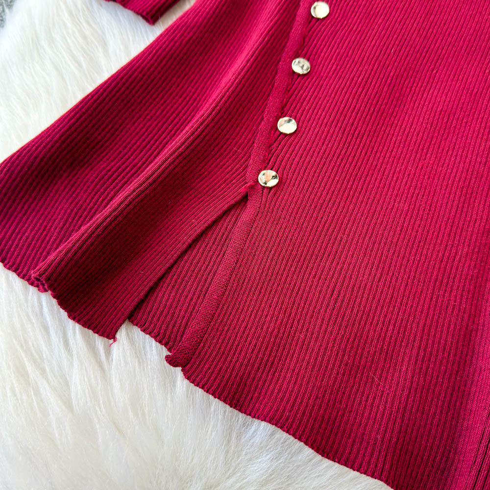 Hand-stitched Buttons Bottoming Knit Dress