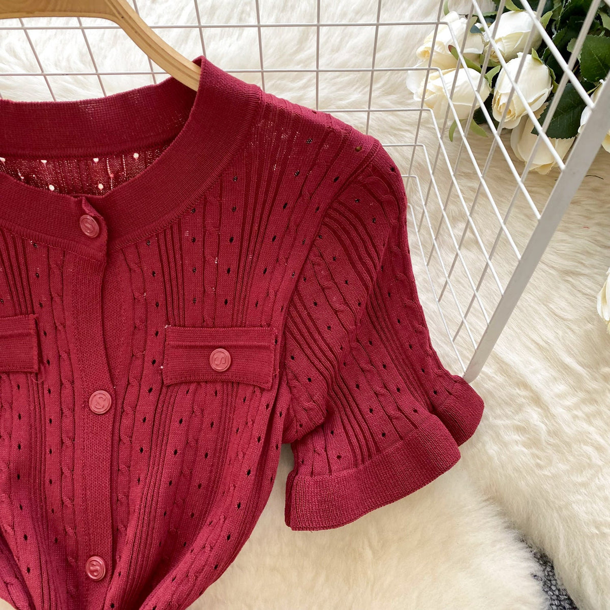 Simple Design Hollowed Knit Dress