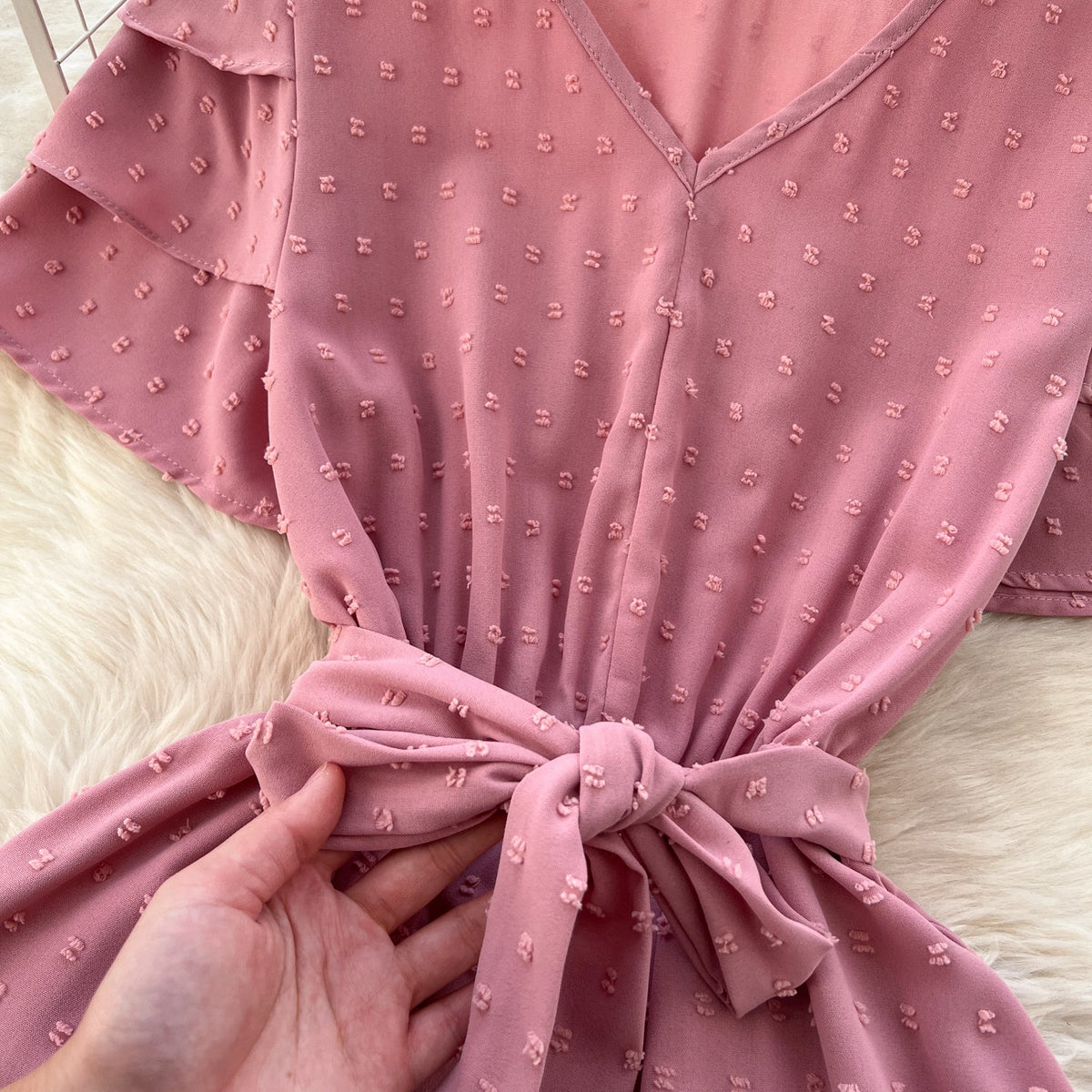 Mori Lace-up Pink Midi Dress