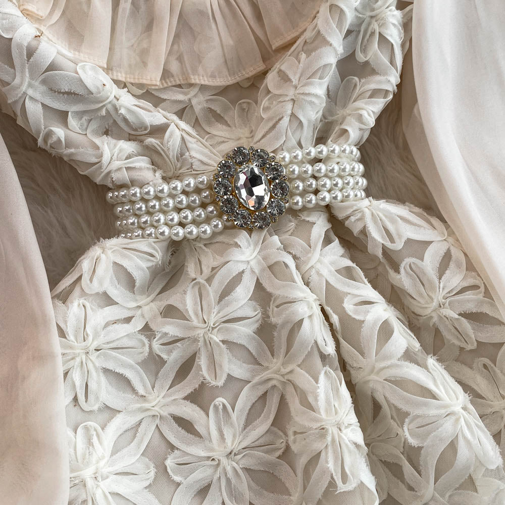 Courtly Beaded Delicate Lace Dress