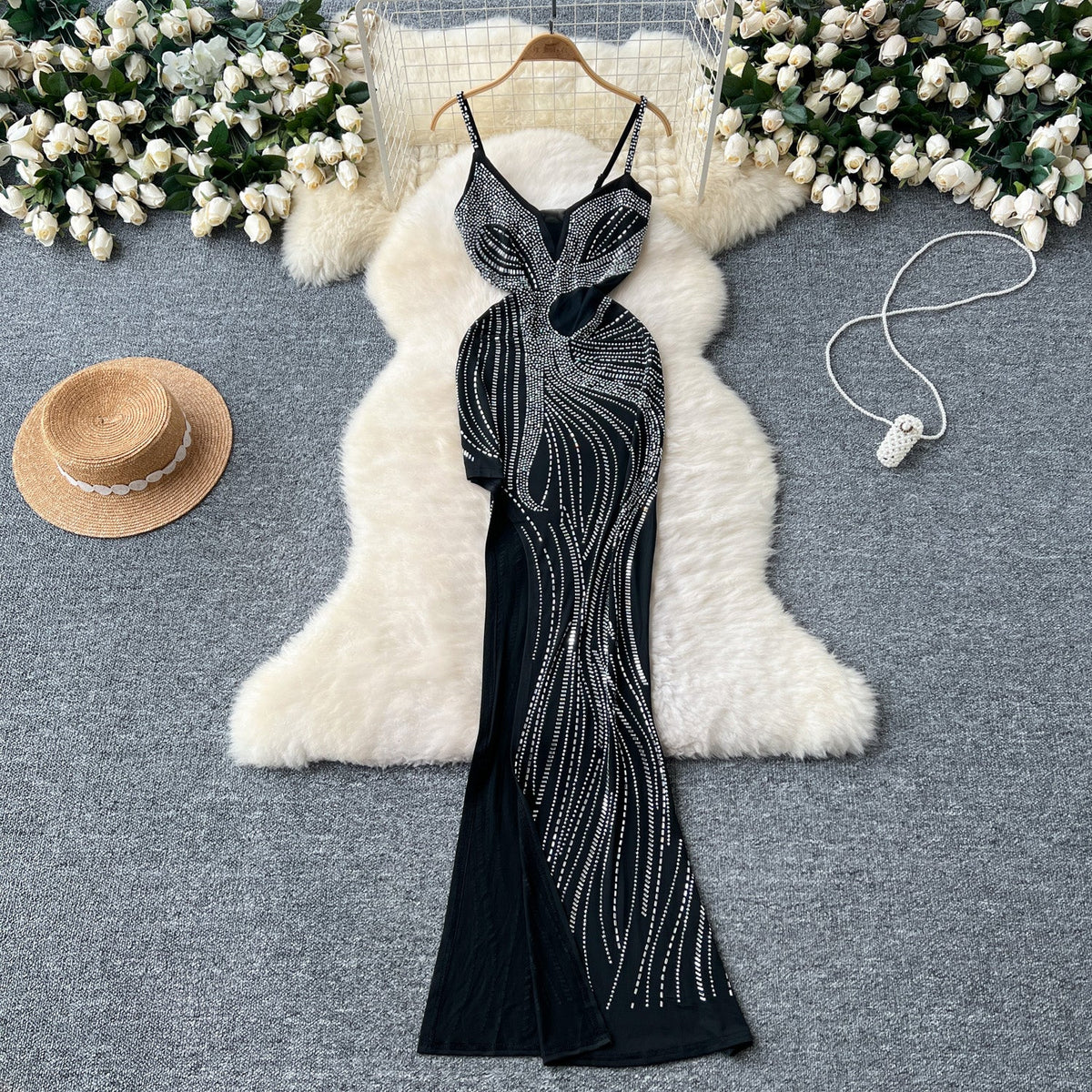 Rhinestone Studded See-through Slip Dress