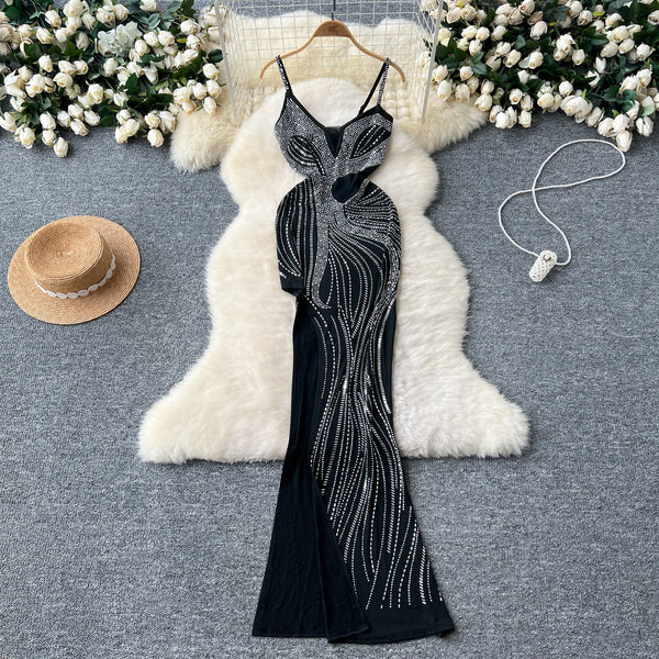 Rhinestone Studded See-through Slip Dress