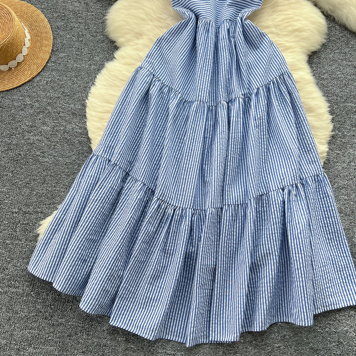 Mori Blue&White Striped Slip Dress