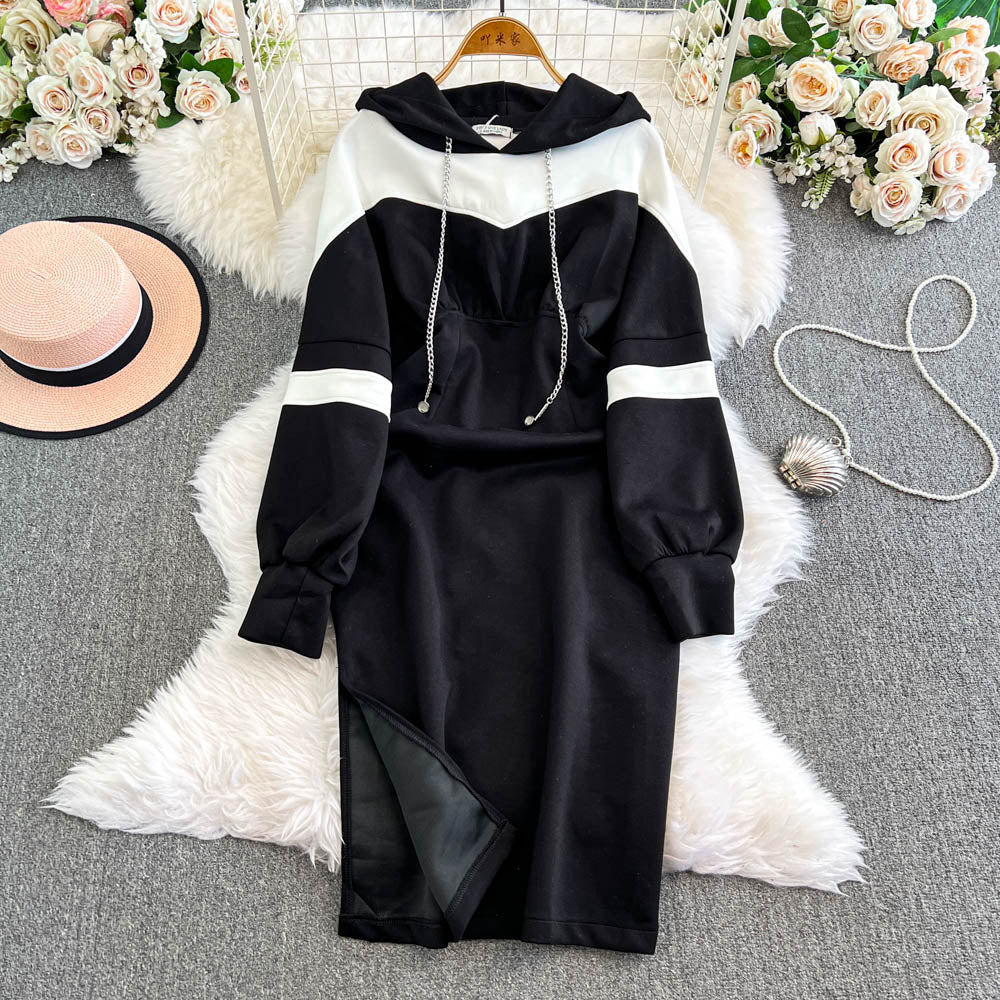 Black & White Split Hooded Dress