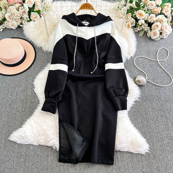 Black & White Split Hooded Dress