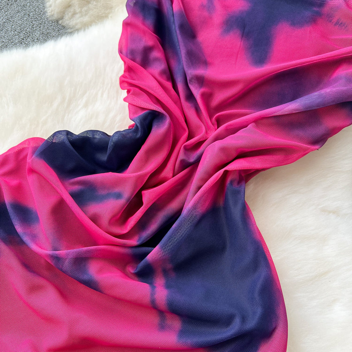 Elegant Tie-dye Pleated Vest Dress
