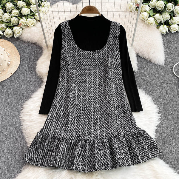 Black Sweater&Tweed Dress 2Pcs