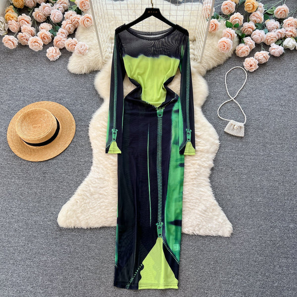 Chic Colorful Printed Mesh Dress