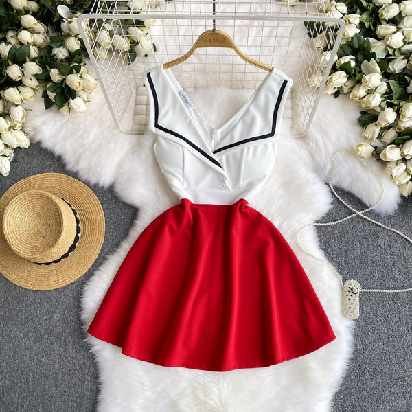 Navy Collar Color Blocking Dress