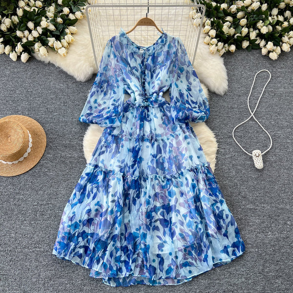 French Style Floral Printed Chiffon Dress