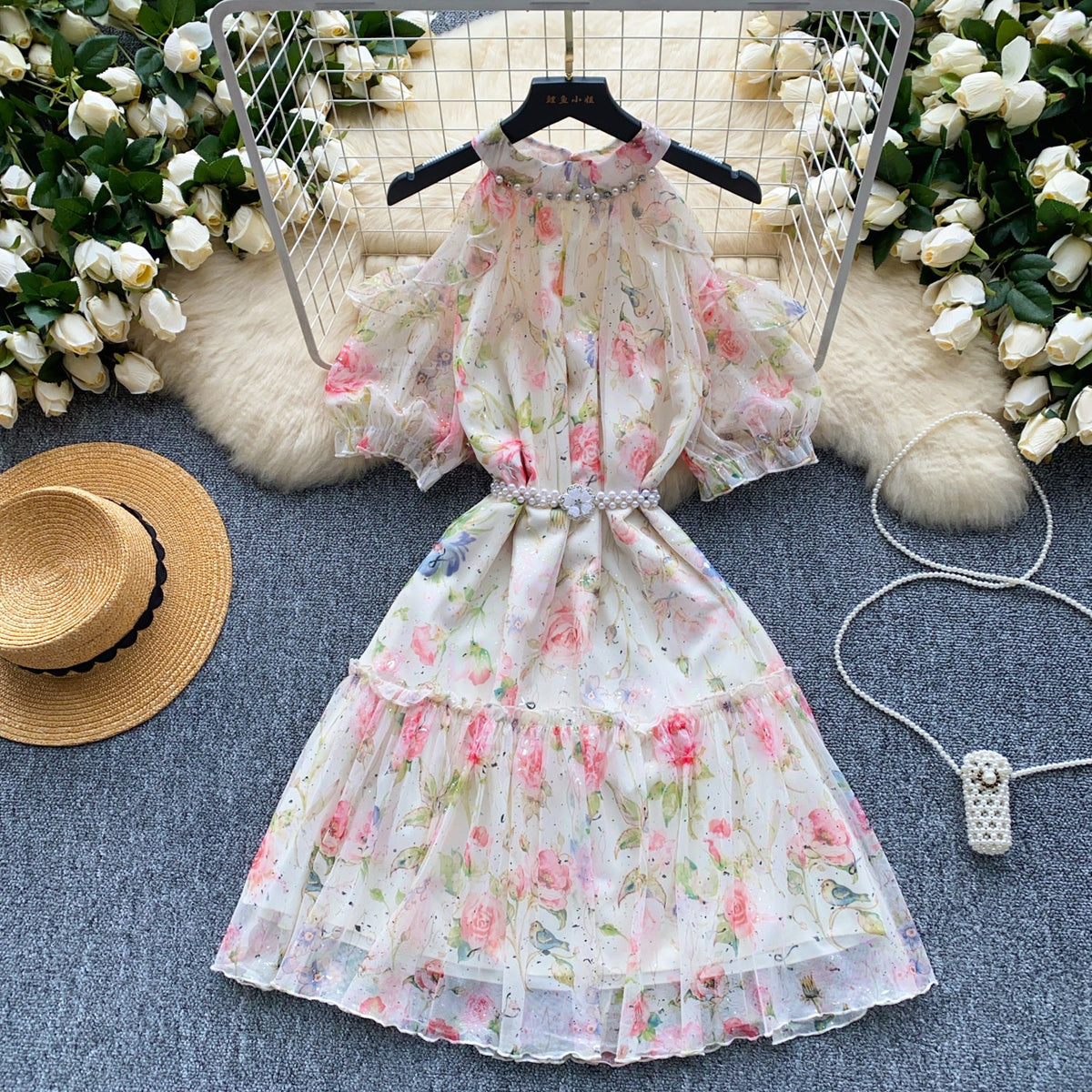 Fairy Beaded Hollowed Floral Dress