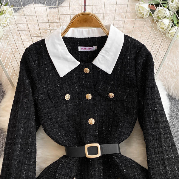 Color Blocking Tweed Shirt Dress