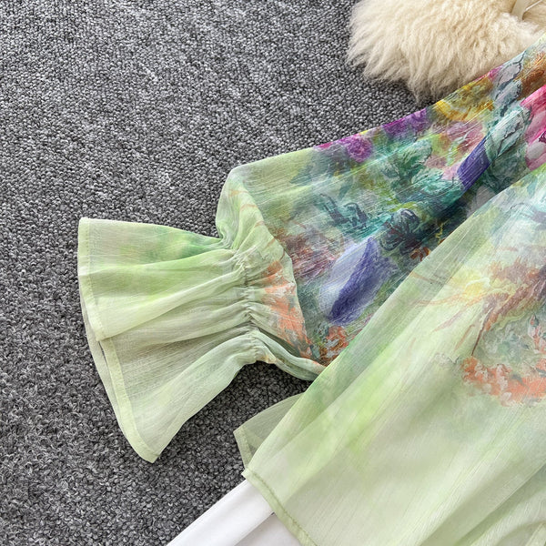 Fairy V-neck Floral Chiffon Dress