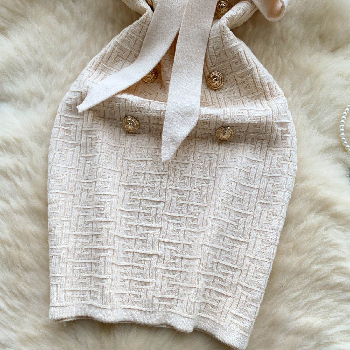 Niche Bow V-neck Knitted Dress
