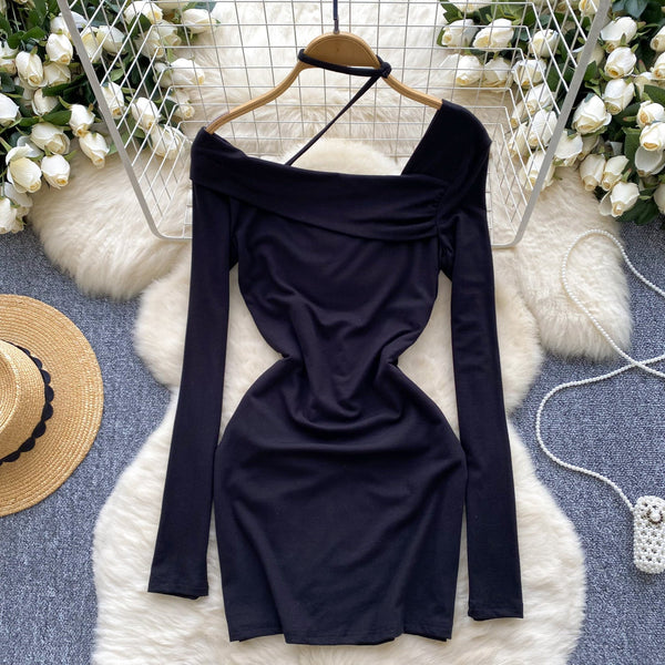 PU Lace-up Girdle Black Dress