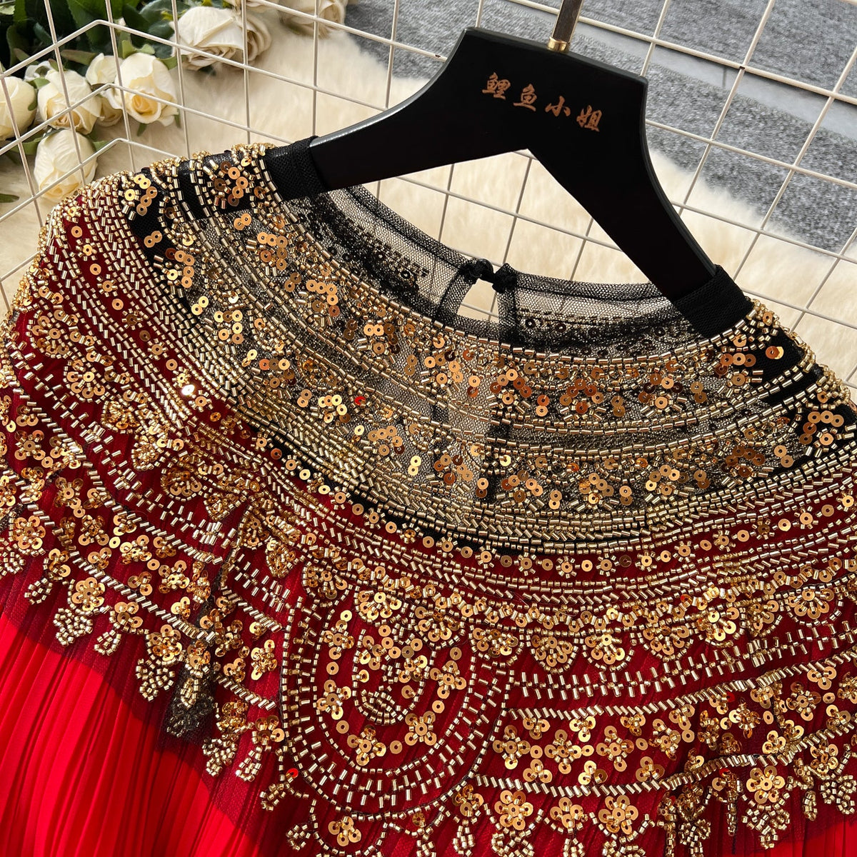 Ethnic Style Beaded Pleated Dress
