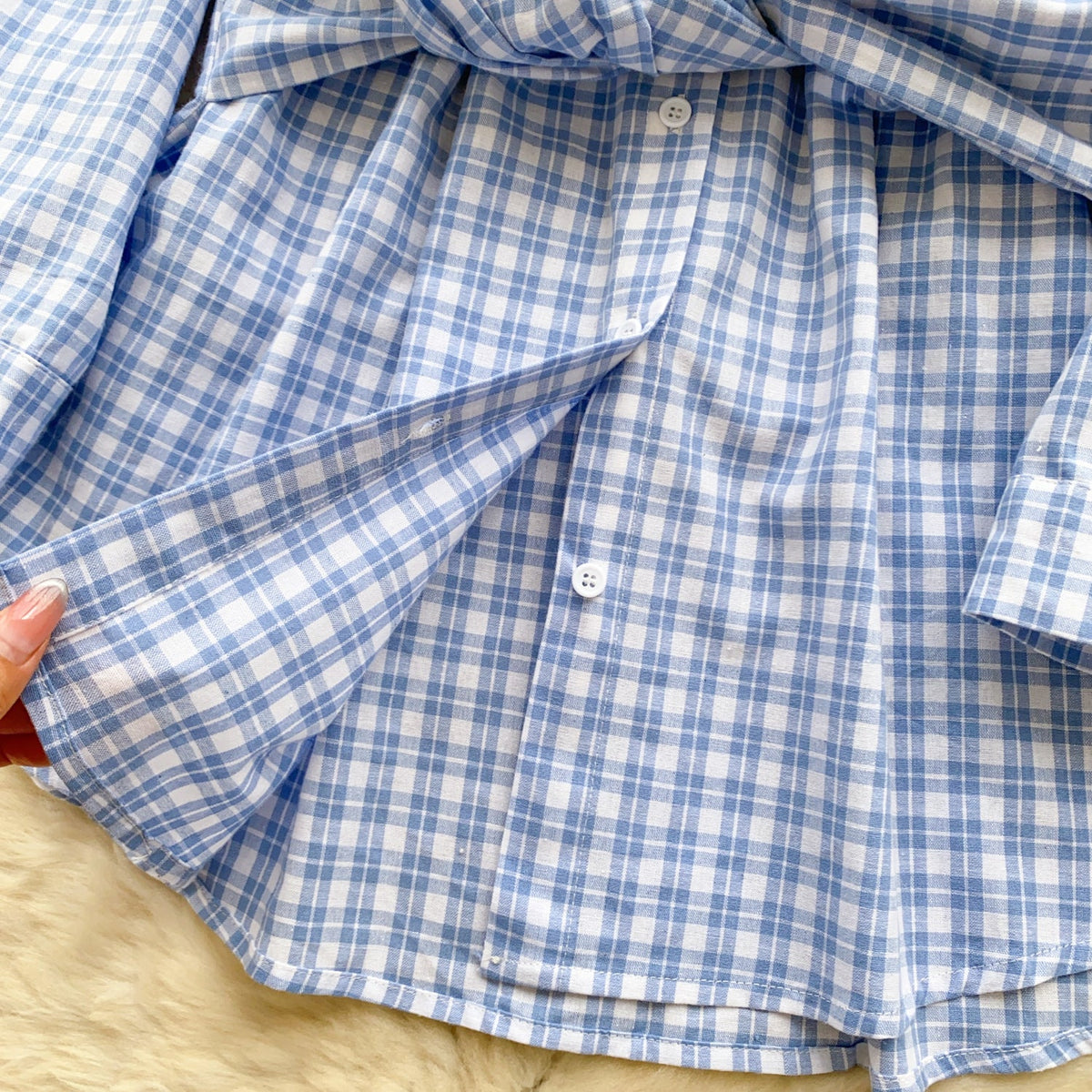 Cross Knotted Plaid Shirt Dress