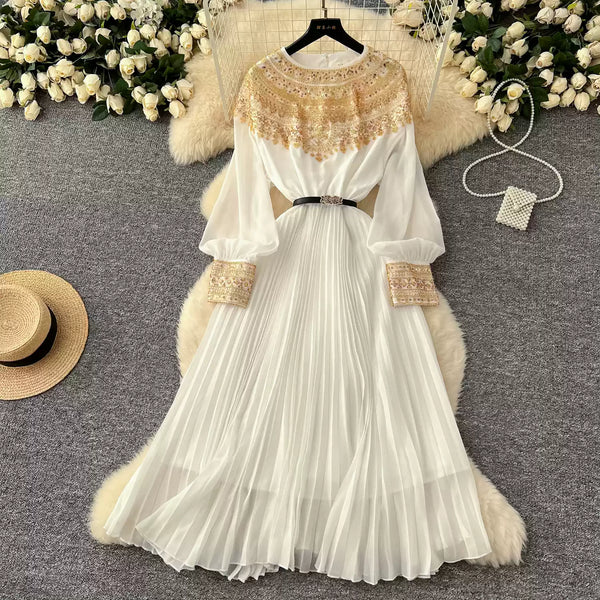 Premium Rhinestone Studded Pleated Dress
