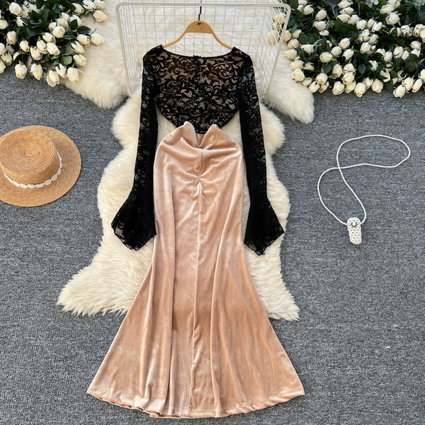 Square Neckline Black Embroidered Lace dress