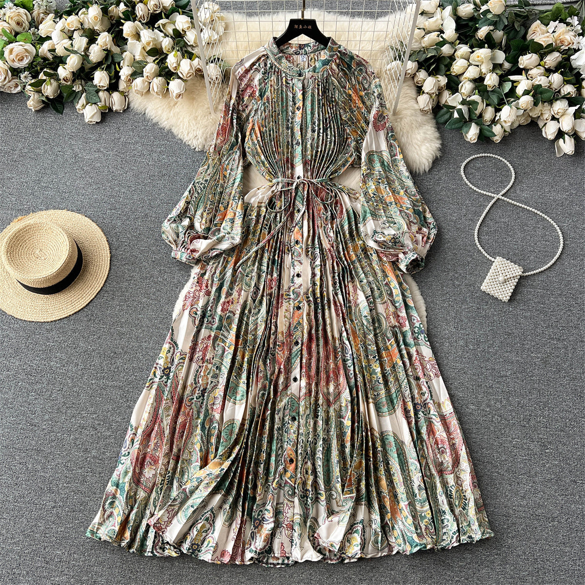 Crew Neck Floral Printed Shirt Dress