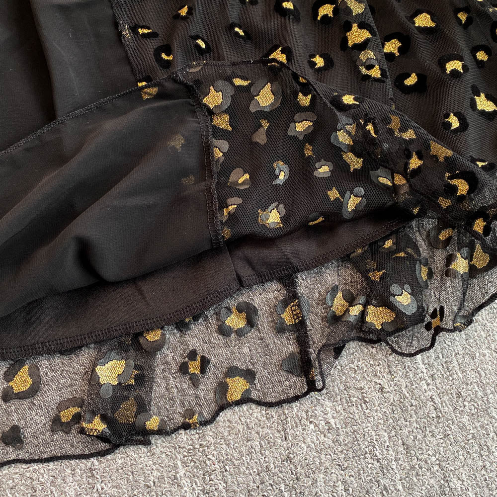 Leopard Printed Mesh Patchwork Black Dress