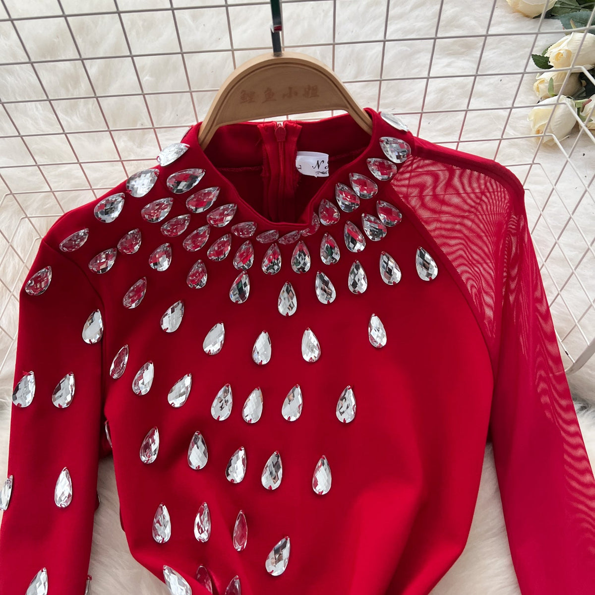Teardrop Rhinestone Studded Slim Dress