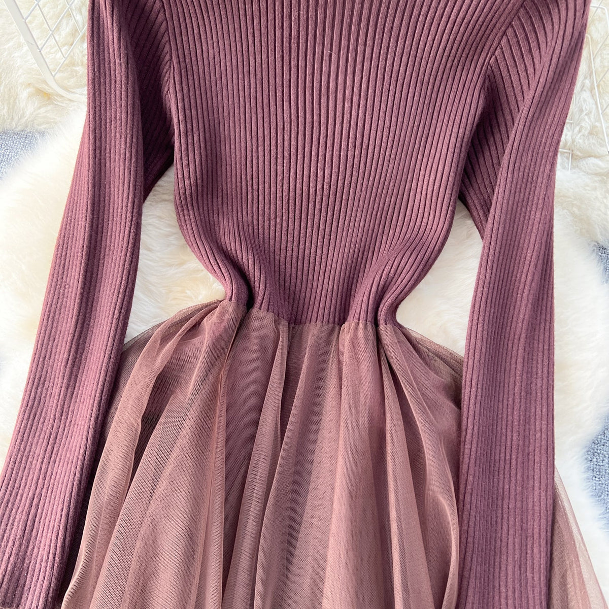 High-end Mesh Patchwork Sweater Dress