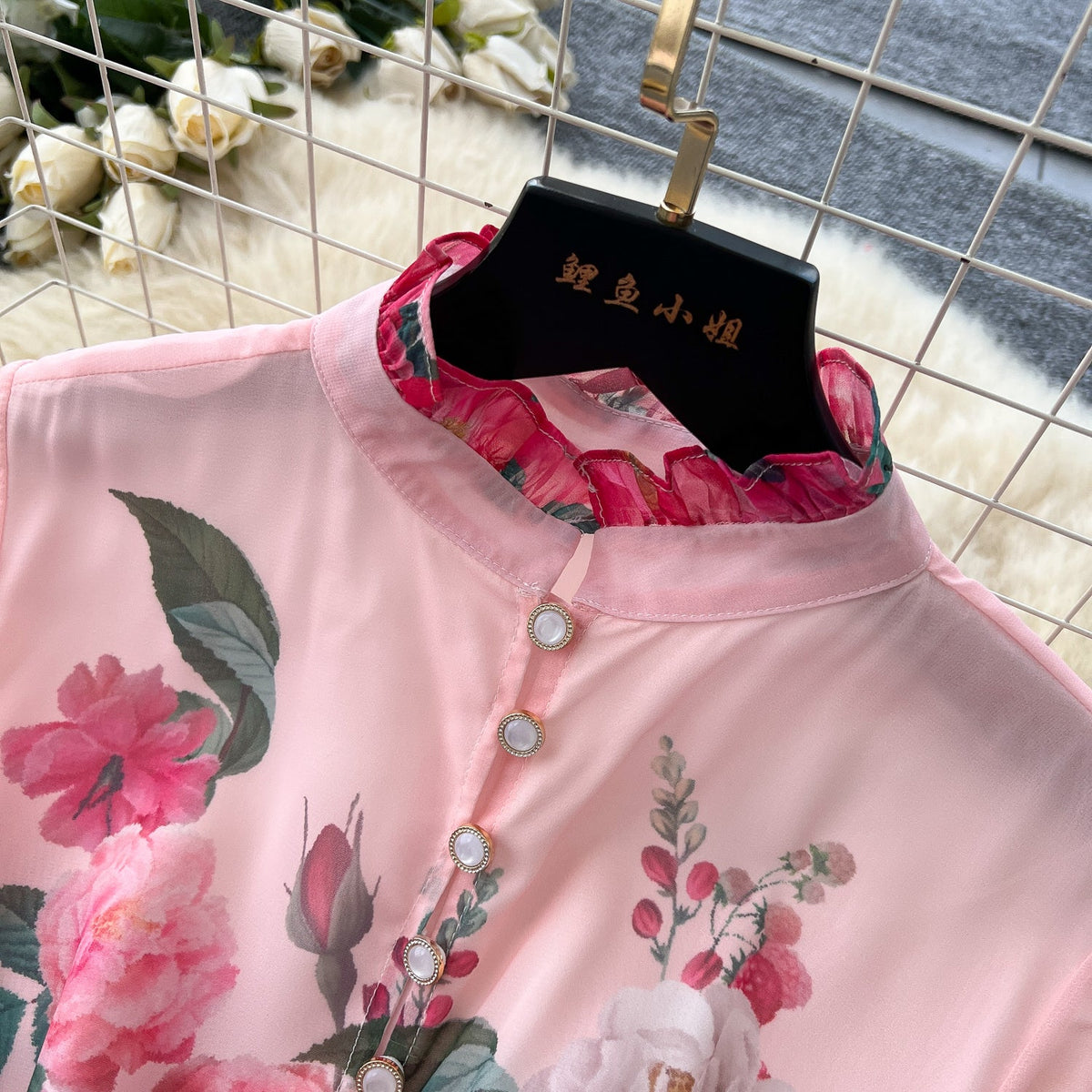 Lace-up Floral Printed Chiffon Dress