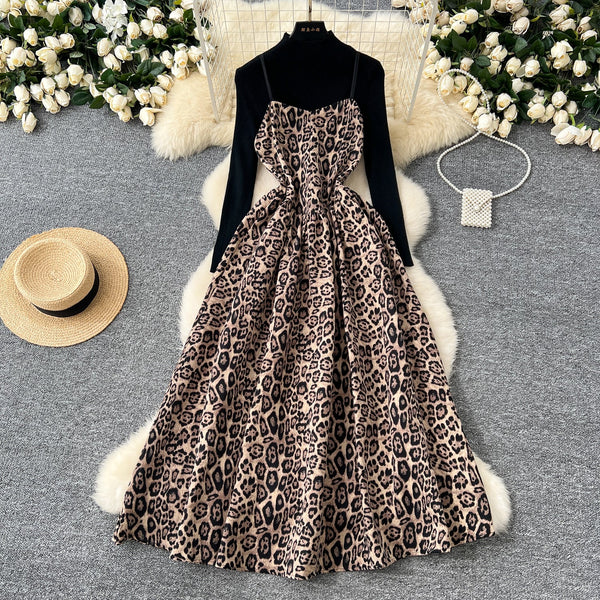 Jacquard Dress&Black Sweater Courtly 2Pcs