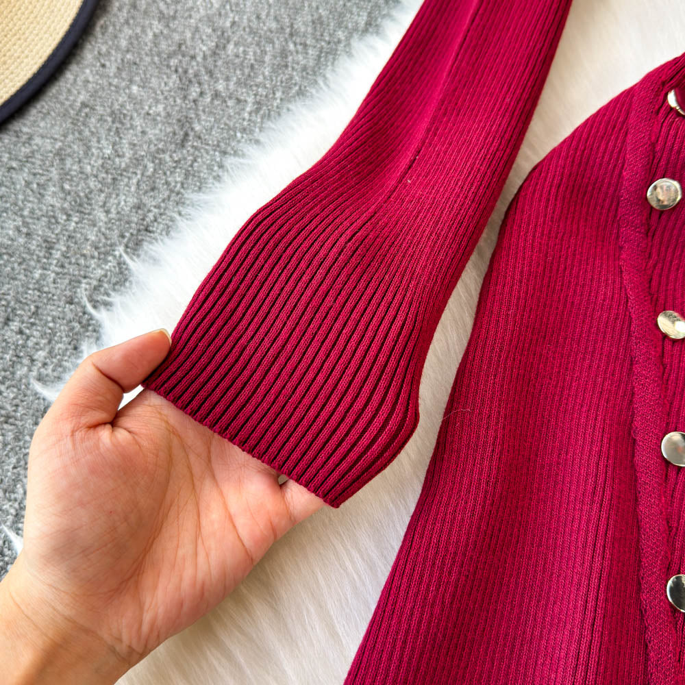 Hand-stitched Buttons Bottoming Knit Dress
