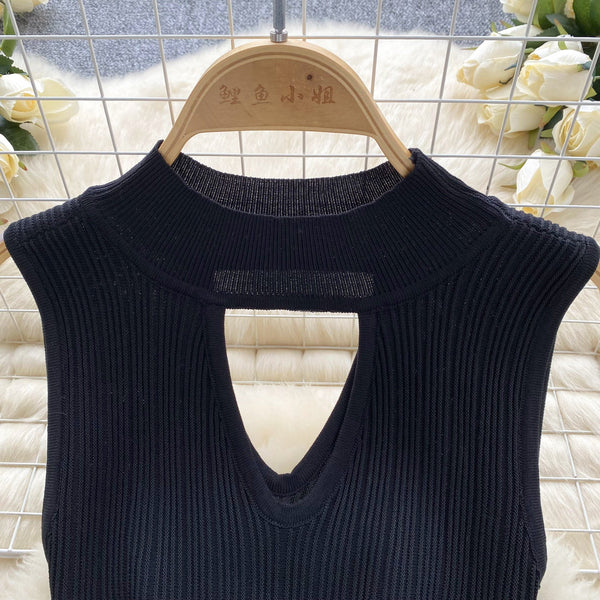 Sexy Hollowed Black Halter Dress