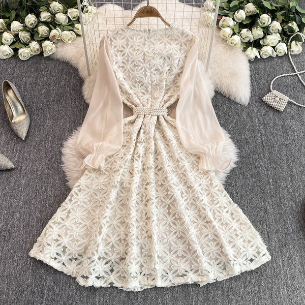 Courtly Beaded Delicate Lace Dress