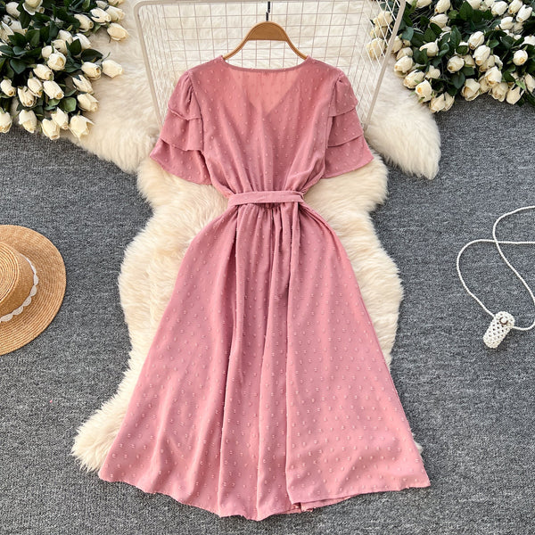 Mori Lace-up Pink Midi Dress