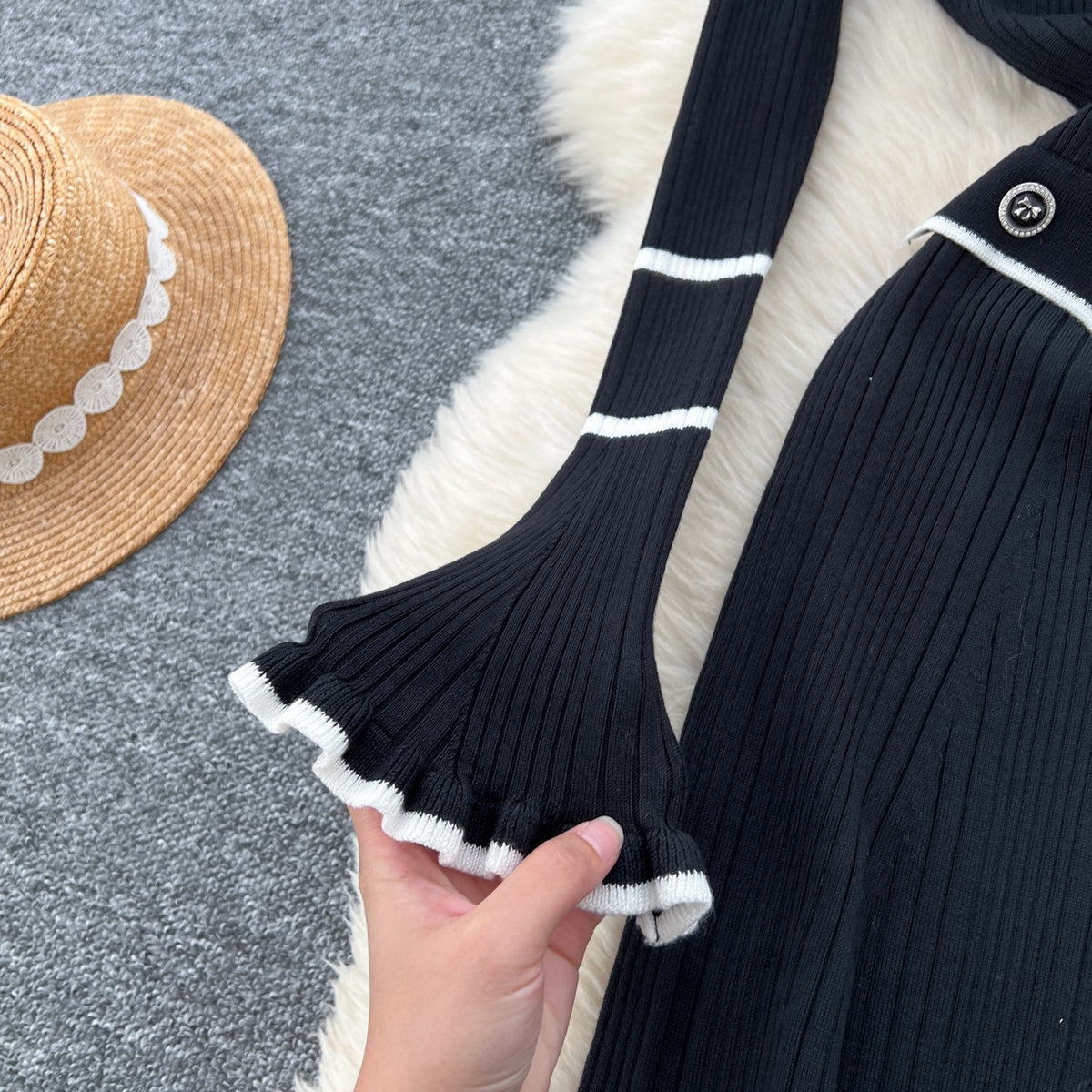 Vintage Polo Collar Knitted Dress