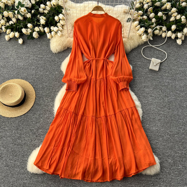 Vintage Solid Color Shirt Dress