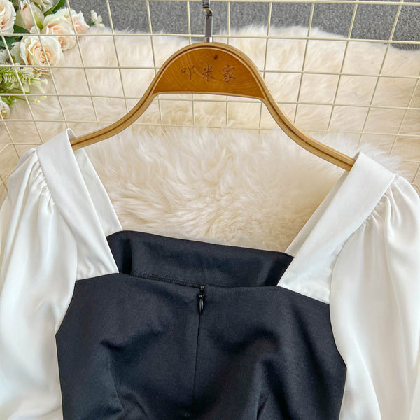 Square Neckline Black&White Fishtail Dress
