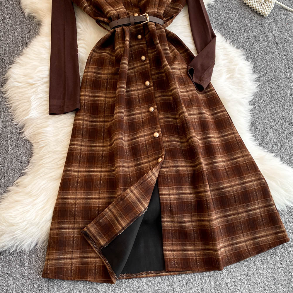 Turtleneck Sweater&Plaid Dress 2Pcs