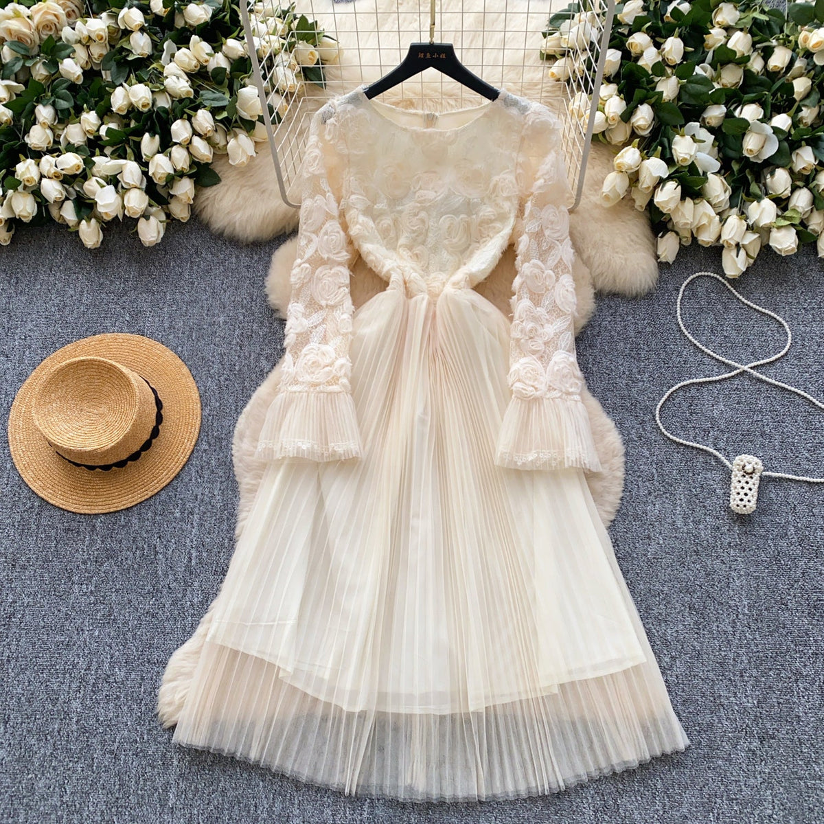 3D Floral Patchwork Mesh Dress