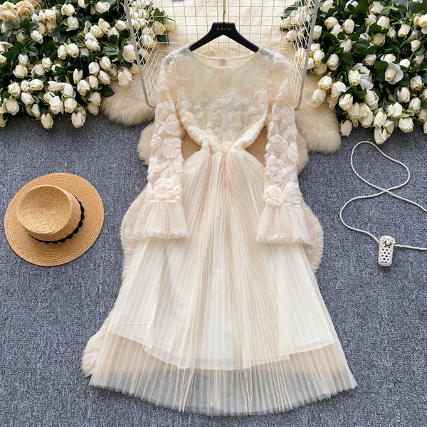 3D Floral Patchwork Mesh Dress