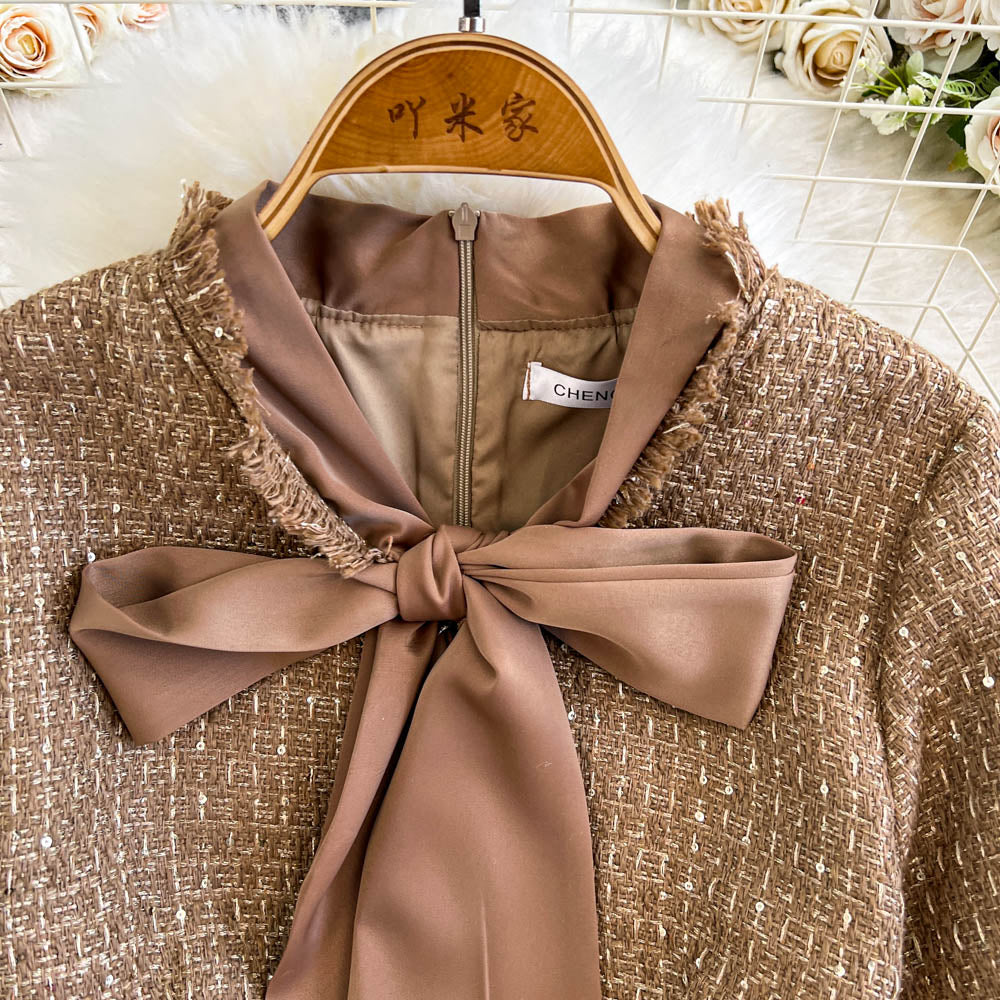 Faux Two-pieces Khaki Pleated Dress