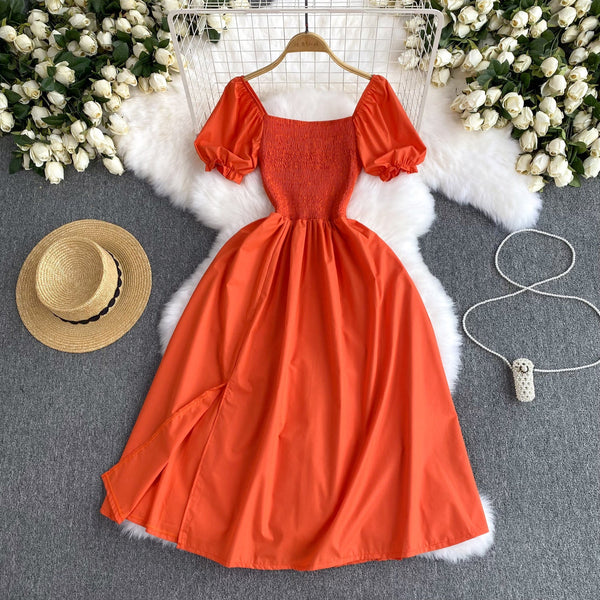 Mori Solid Color Waist-slimming Puffy Dress