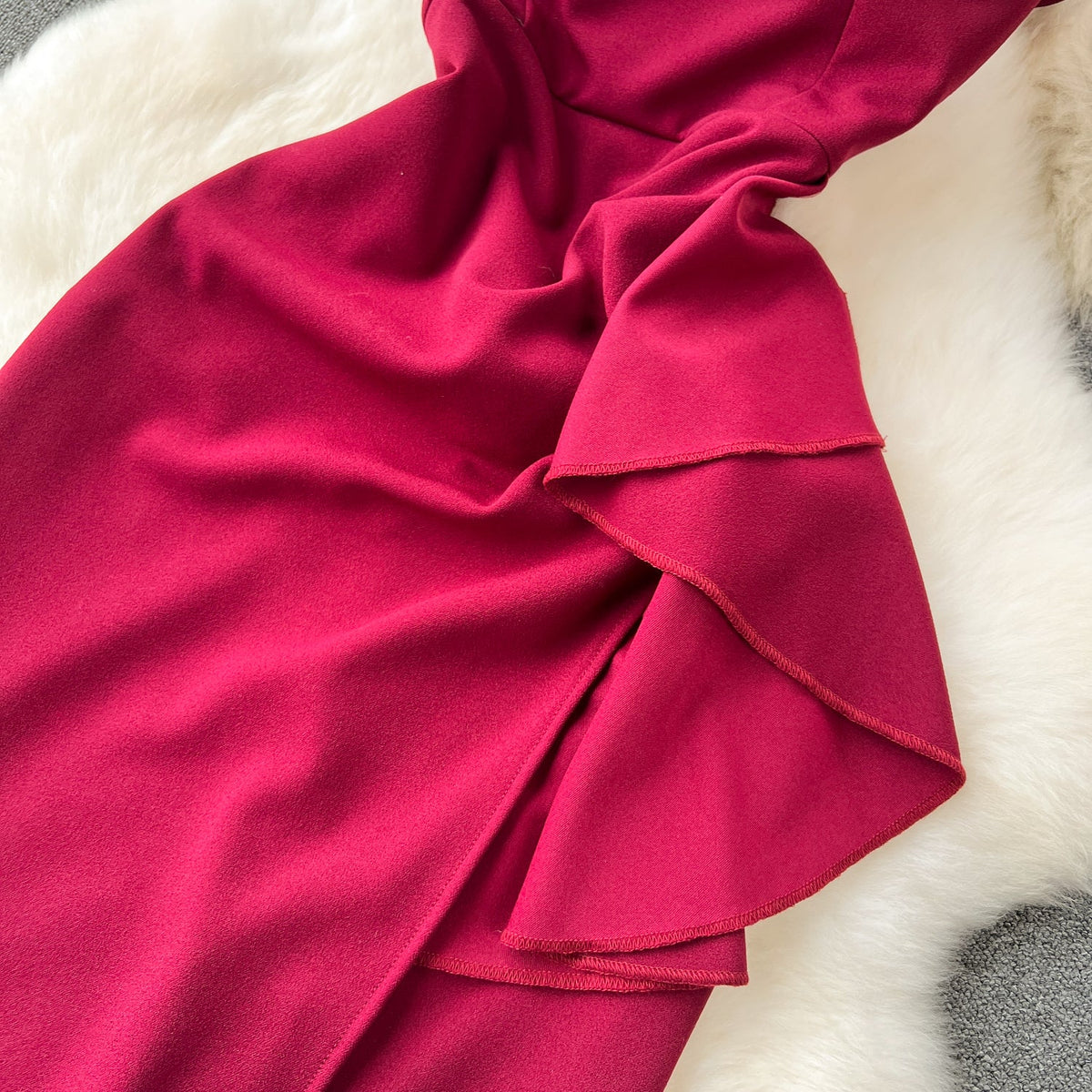 Premium Ruffled Patchwork Slim Dress