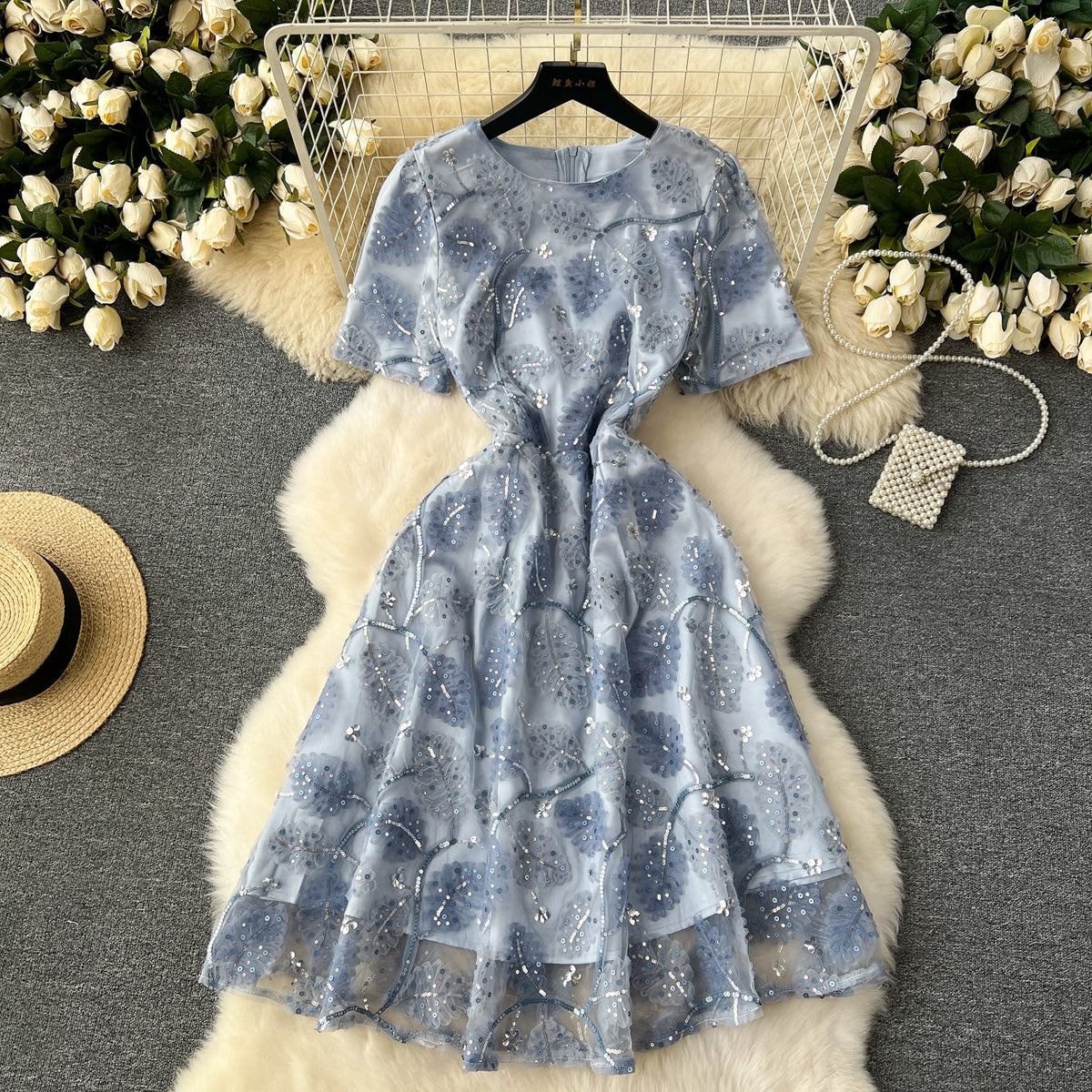 Niche Sequined Crew Neck Dress