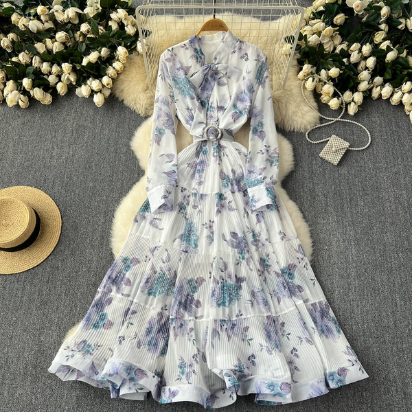 Elegant Pleated Floral Shirt Dress