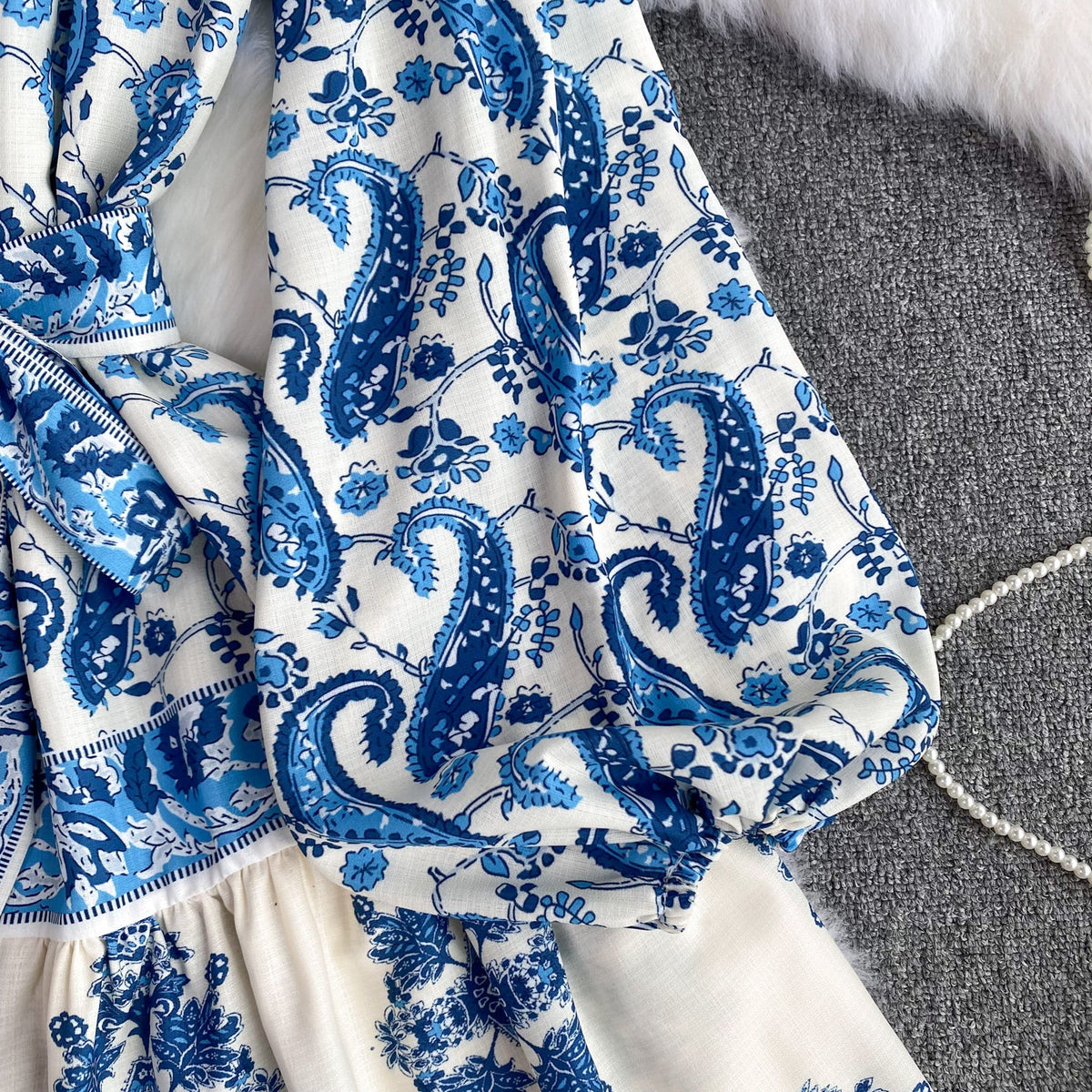 Courtly Floral Long-sleeve Ruffled Dress
